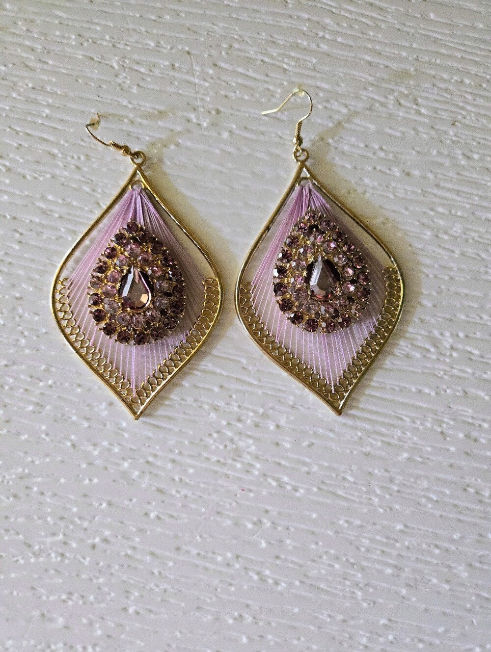 Gold-Tone Purple  Teardrop Threaded Earrings